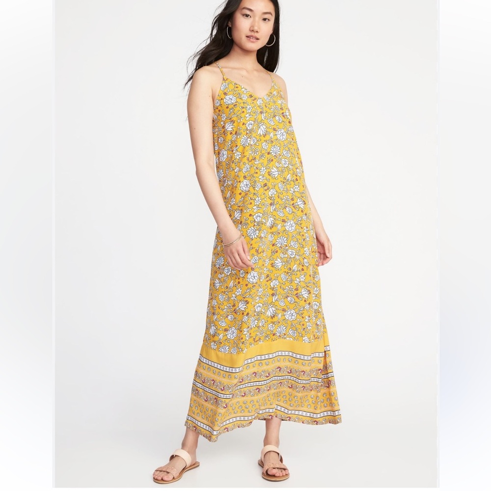 NWT Old Navy Floral Yellow Maxi Dress Size Small Bohemian Cottagecore Whismical